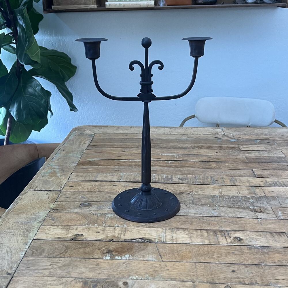 Rustic Arteriors Wrought Iron 2 Arm Candelabra 14" Gothic
